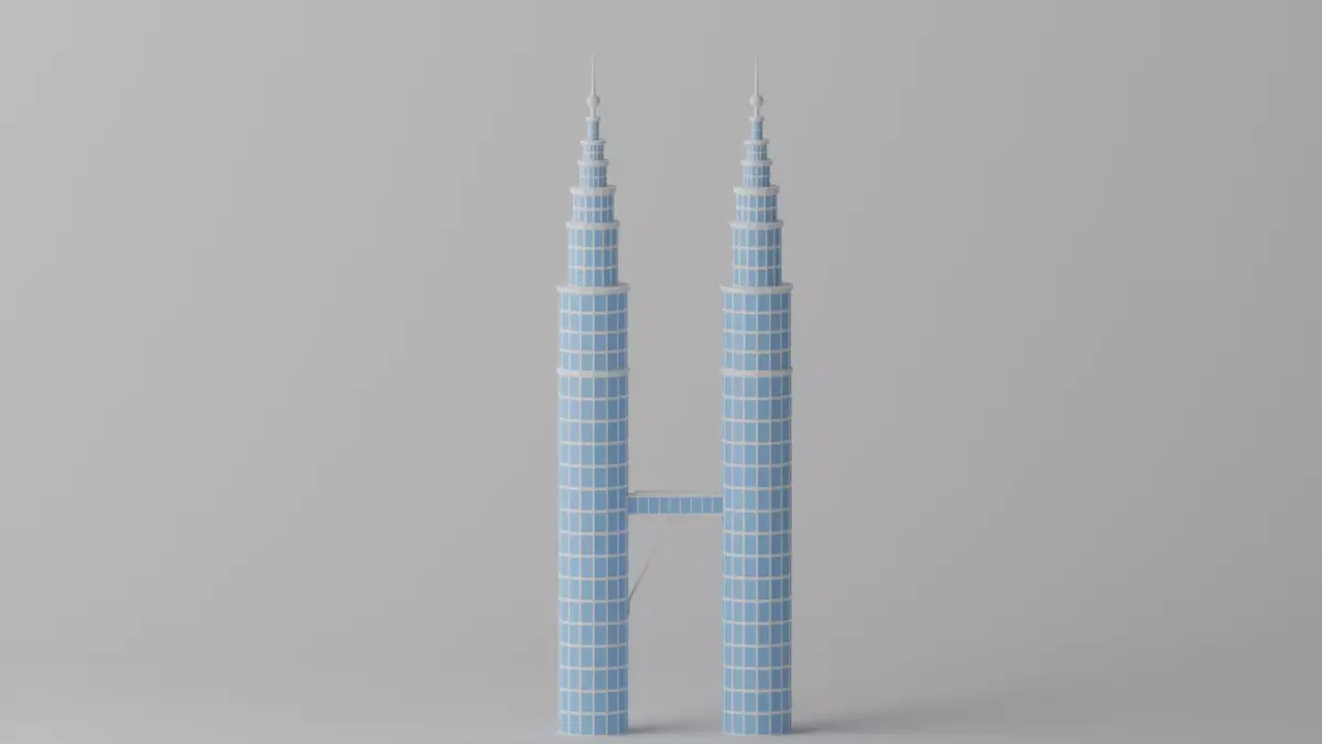 Petronas Twin Towers Kuala Lumpur Landmark Low-poly 3D model