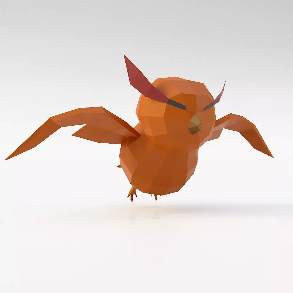 Owl 3d model orange flying in air Low-poly 3D model