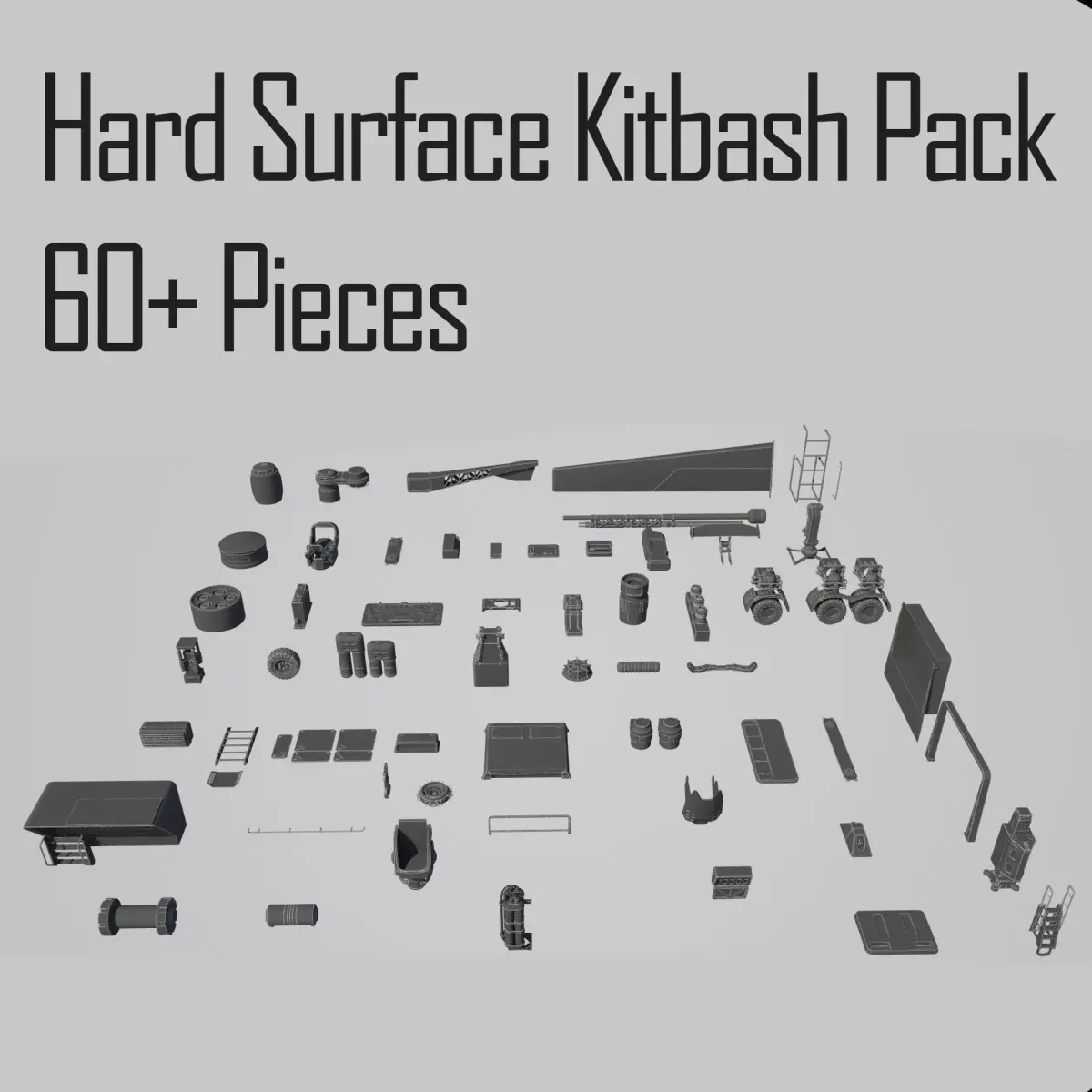 Hard Surface Kitbash Pack - 60 Objects Low-poly 3D model