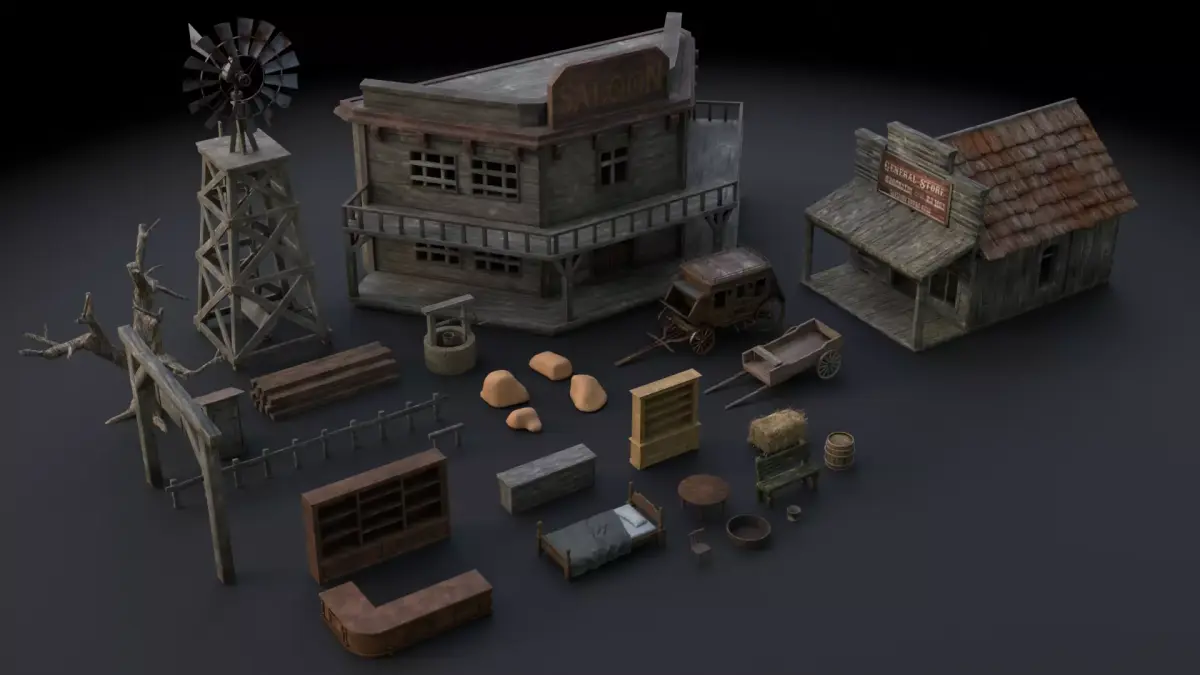 Wild West Asset Pack Low-poly 3D model
