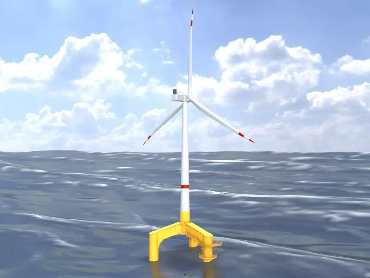 Wind turbine with Tripile Offshore Foundation V1 H-120 RD160 m Low-poly 3D model