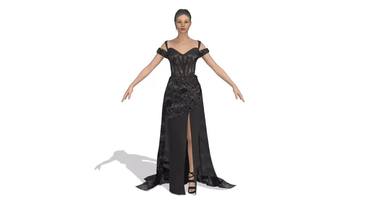 corset dress rose fabric modern look low slevee Low-poly 3D model