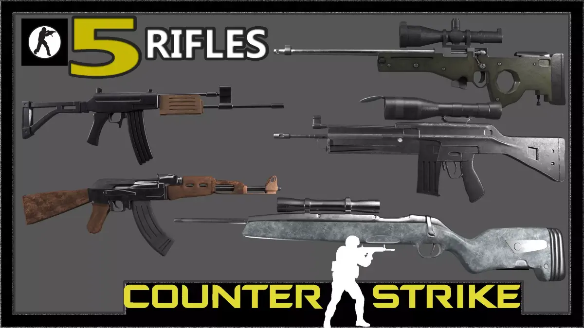 5 weapon Rifles in counter strike Low-poly 3D model