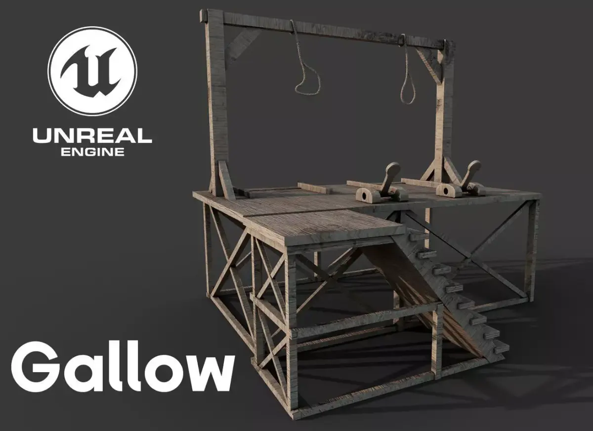 Gallows wooden platform Low-poly 3D model