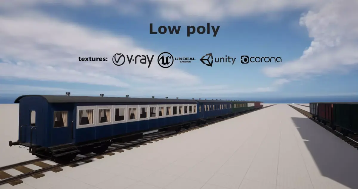 Passenger wagon  with interior Low-poly 3D model