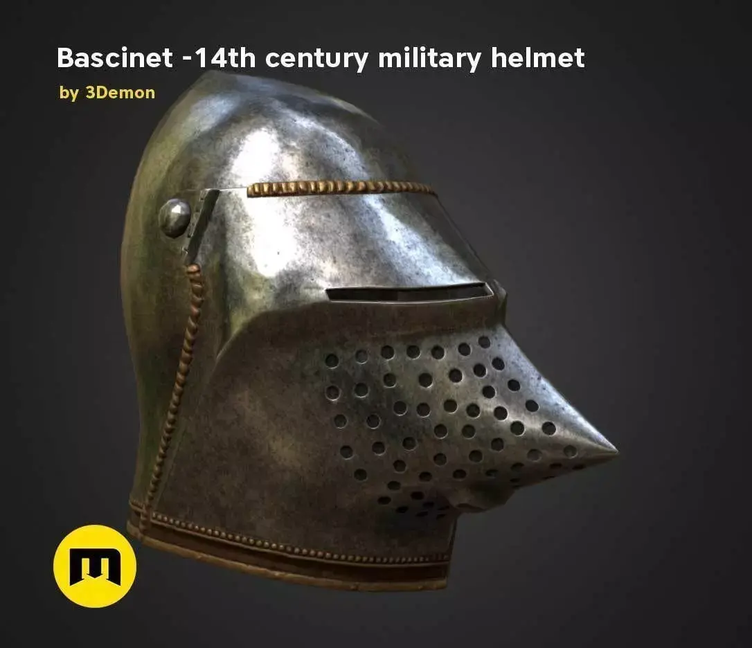 Bascinet -14th century military helmet Low-poly 3D model