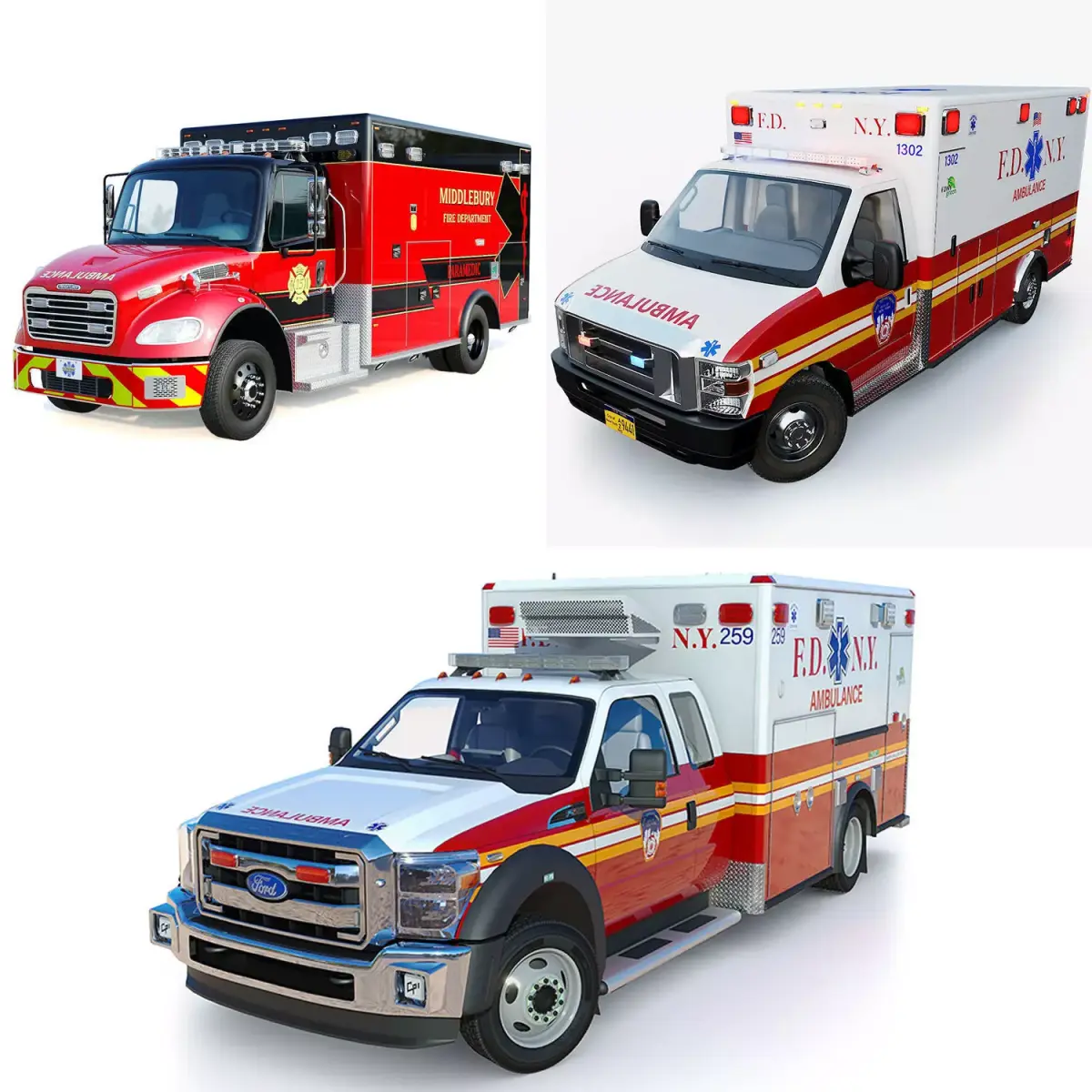 Ambulances EMS 3D Model Pack