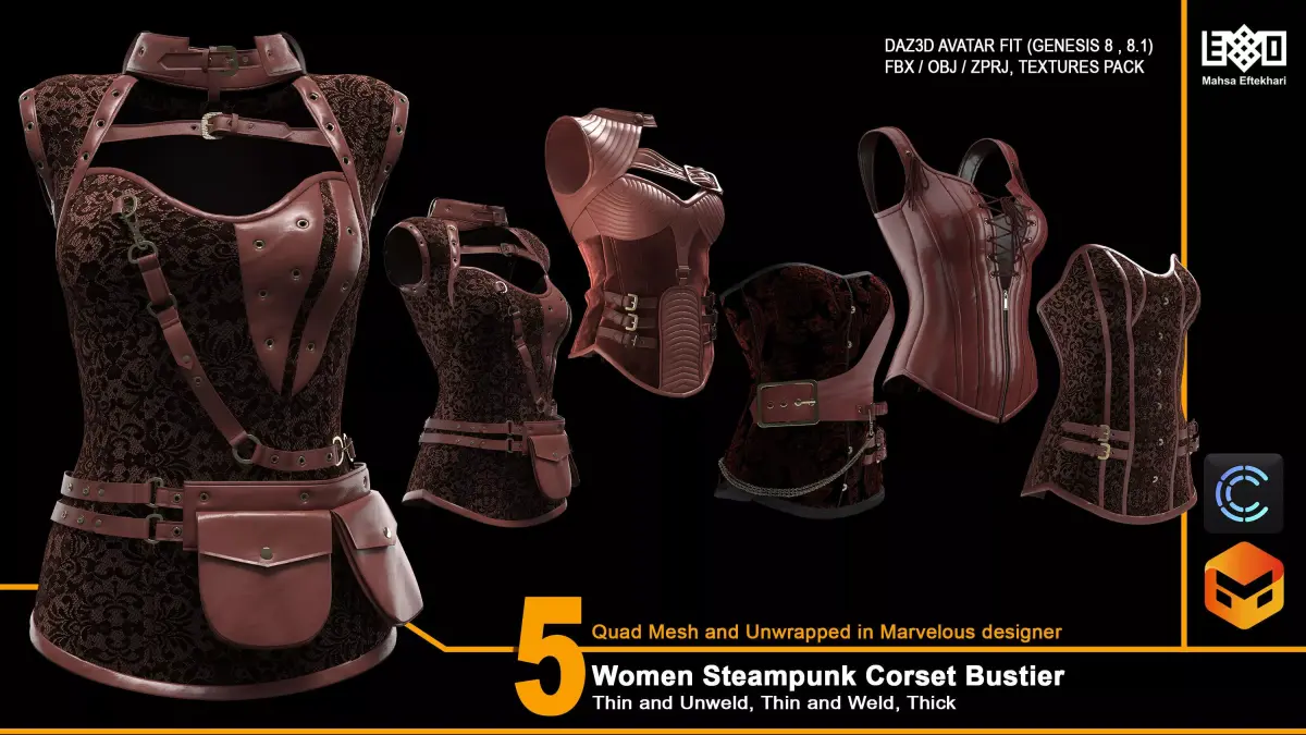 Women Steampunk Corset Bustier - ZPRJ-FBX-OBJ Files 3D model