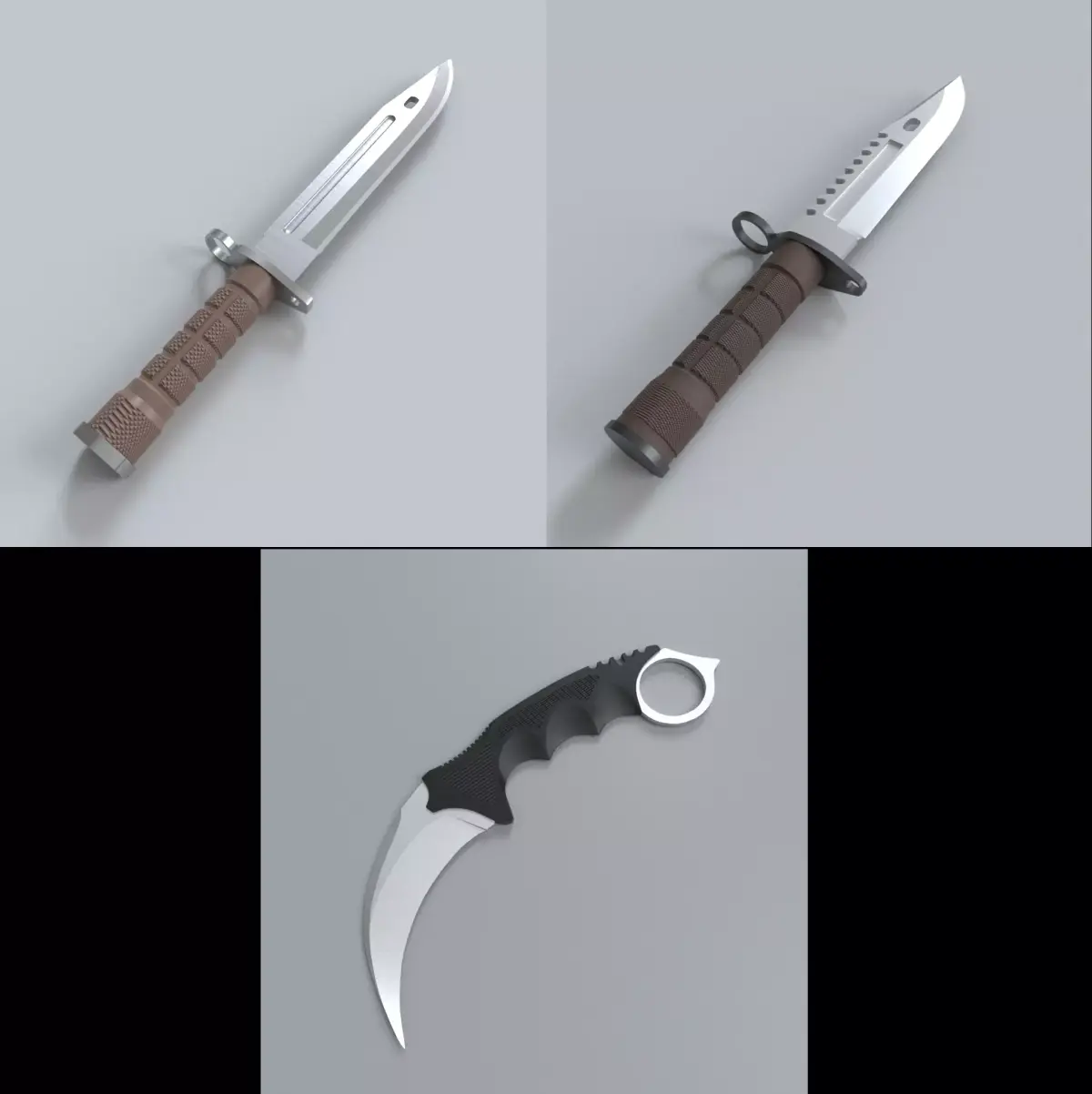 Three Low Poly CSGO Knives Pack 2 Low-poly 3D model