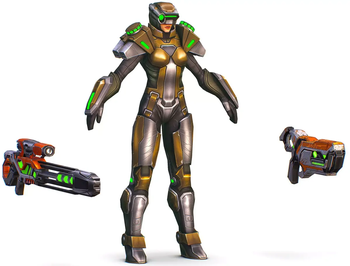 Cartoon Sci-Fi Cyborg Drone Sniper Soldier Low-poly 3D model get