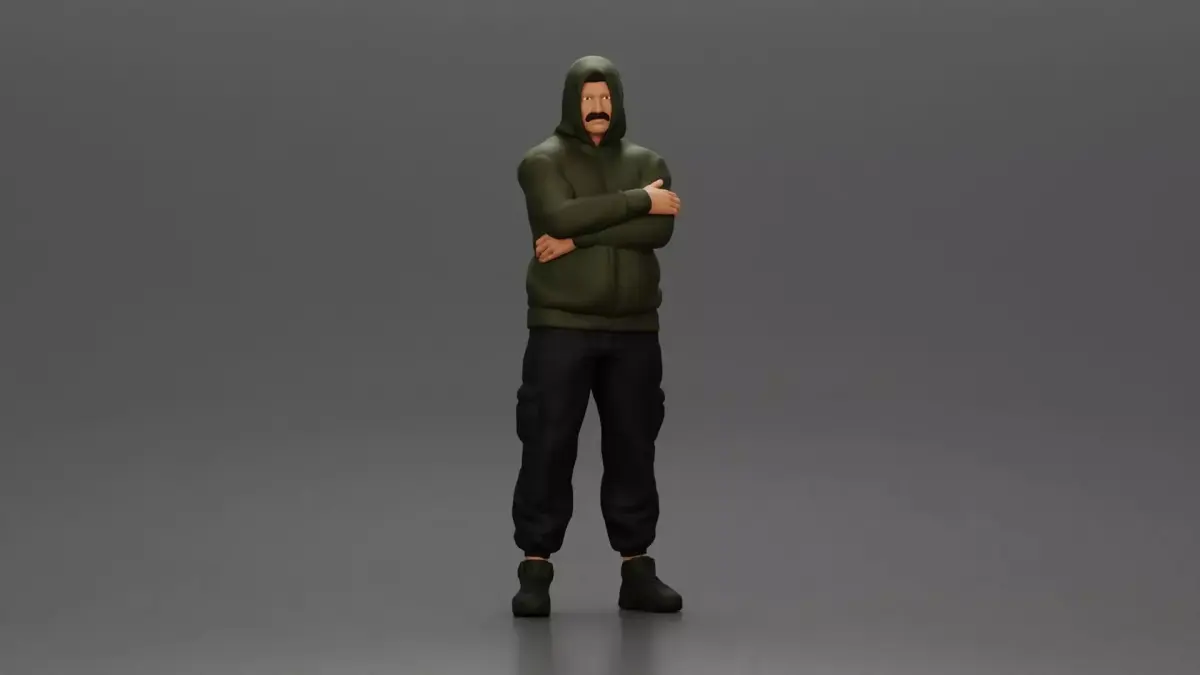 Gangster in Hooded Jacket and Cargo Pants with Confident Stance 3D print model