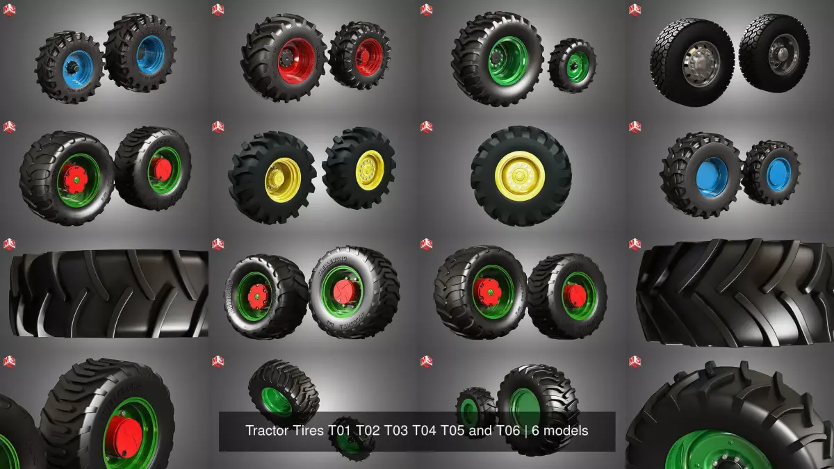 Tractor Tires T01 T02 T03 T04 T05 and T06 3D Model Pack purchase