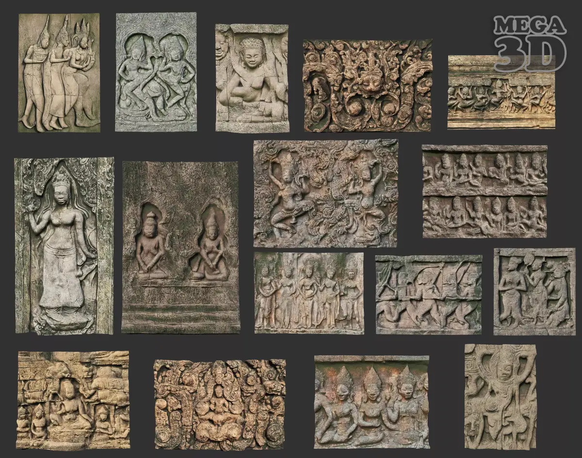 Ancient Khmer Temple Wall modular Ultra HD 16K Texture - 221013 Low-poly 3D model