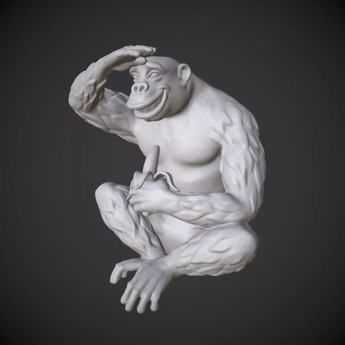 Sculpture of the Monkey with Banana Looking Far Away 3D model