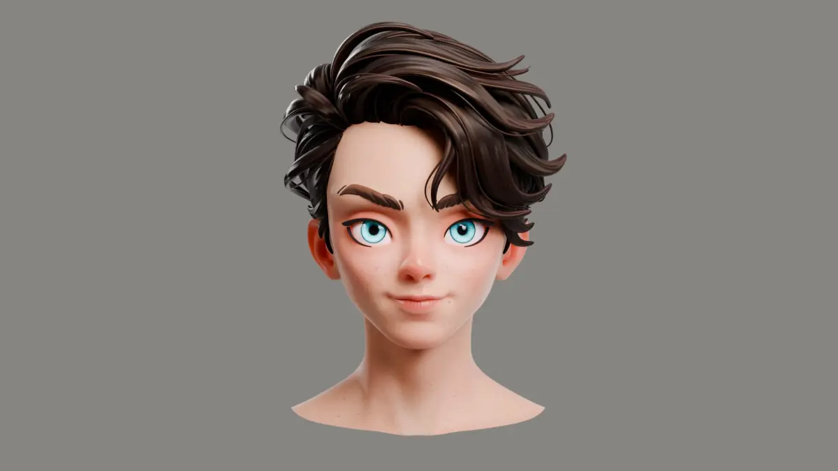 Cartoon Brunette Man Head 3D model