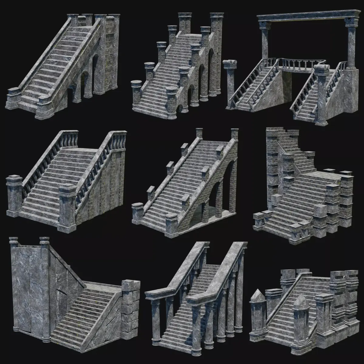 STAIRS COLUMNS GATE STAIR PLATFORM PIER TEMPLE PORTAL COLLECTION Low-poly 3D model