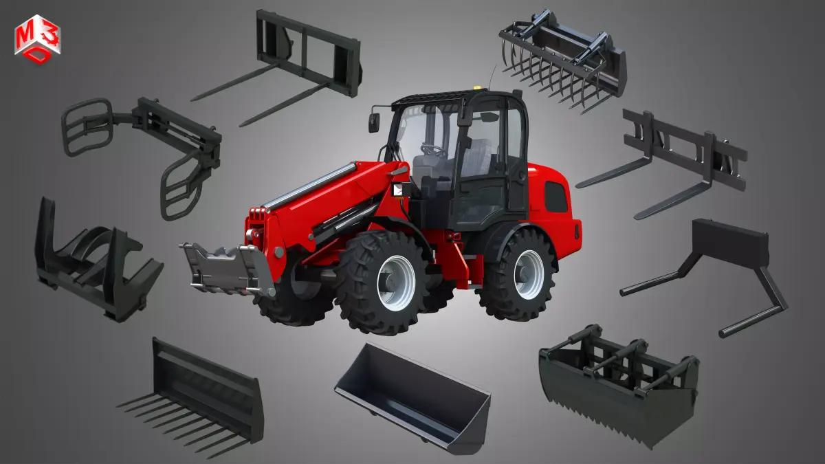 Weidemann 4070 - CX100 Telescopic Loader - With 9 Front Parts 3D Model Pack purchase