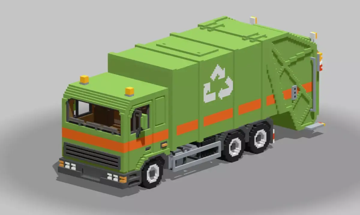 Voxel Garbage Truck Low-poly 3D model