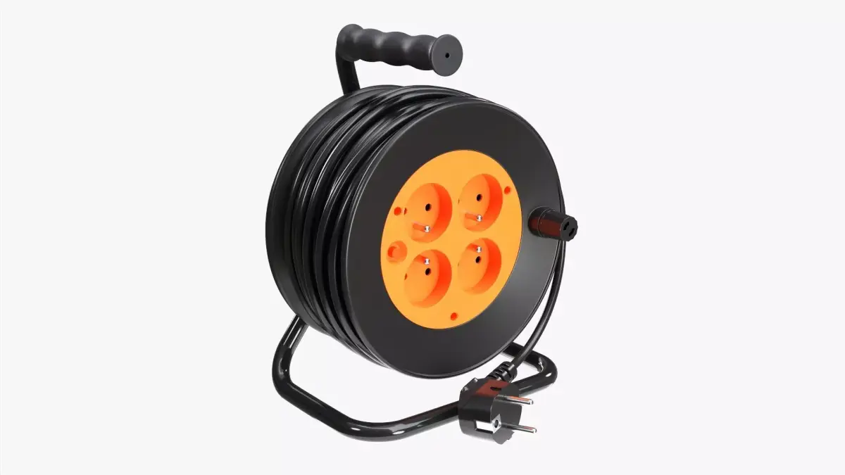 Extension cord reel with sockets 01 3D model
