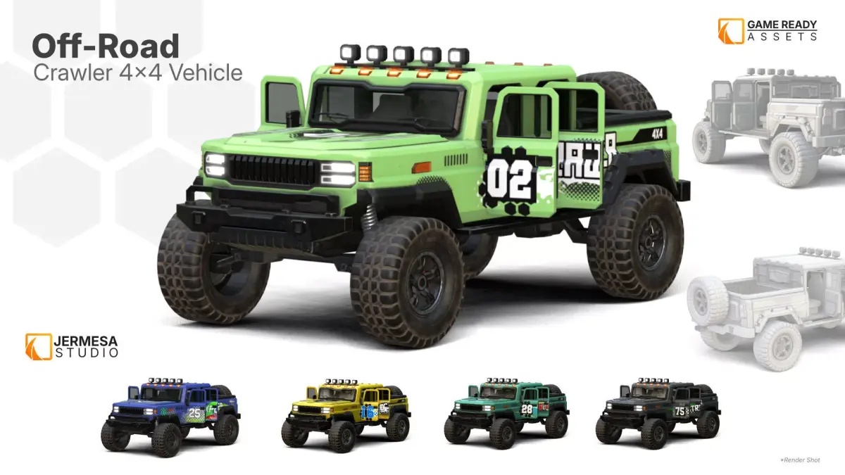 Off Road Crawler 4x4 Pickup Vehicle PBR 3D Game Ready Low-poly 3D model