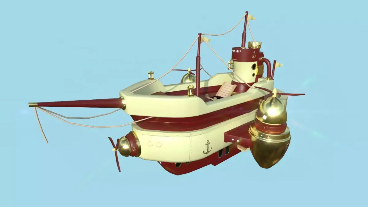 Cartoon Airship 10 - Red Yellow - Low Poly Ship Low-poly 3D model