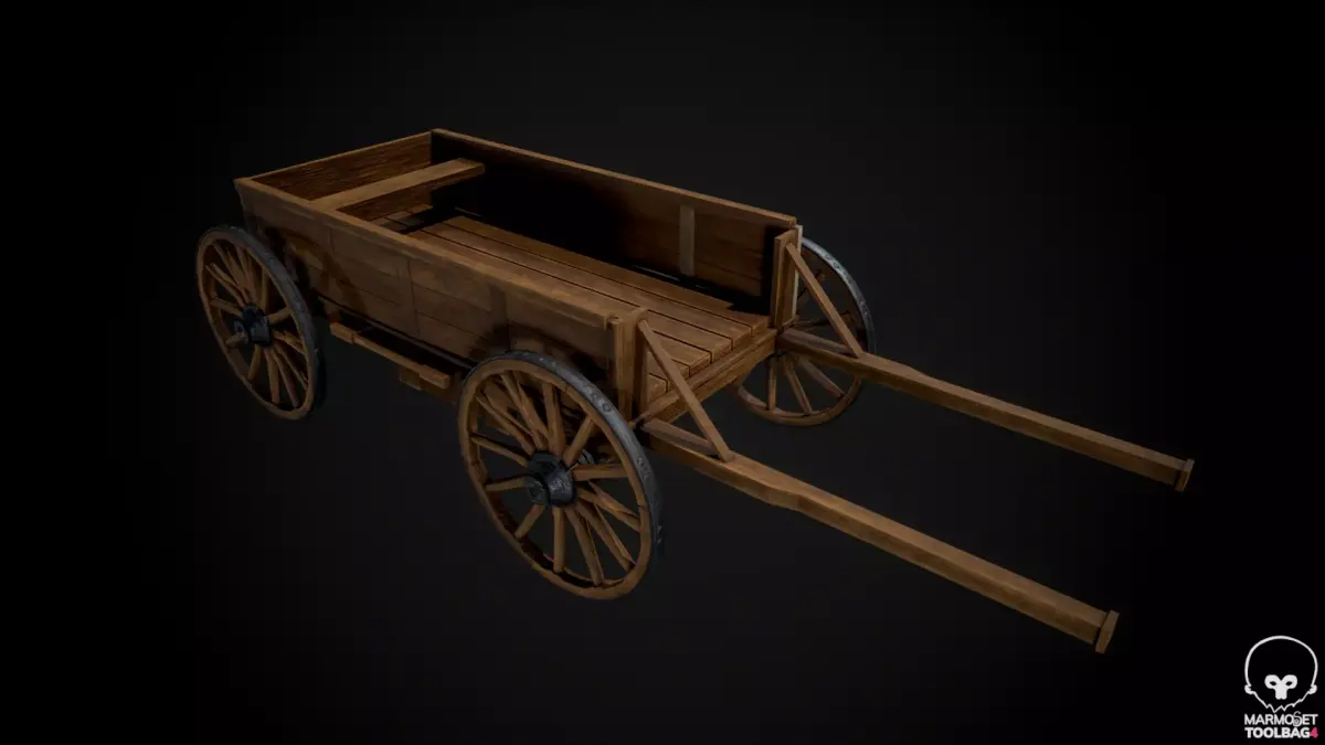 Medieval Wooden Horse Cart Variation 4 - Low Poly And Game Ready Low-poly 3D model