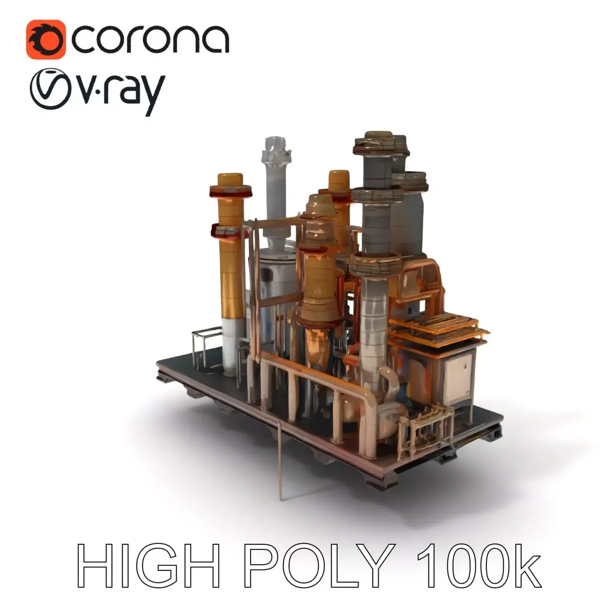 Industrial Refinery Model Pack  Detailed Pipes and Structures Low-poly 3D model
