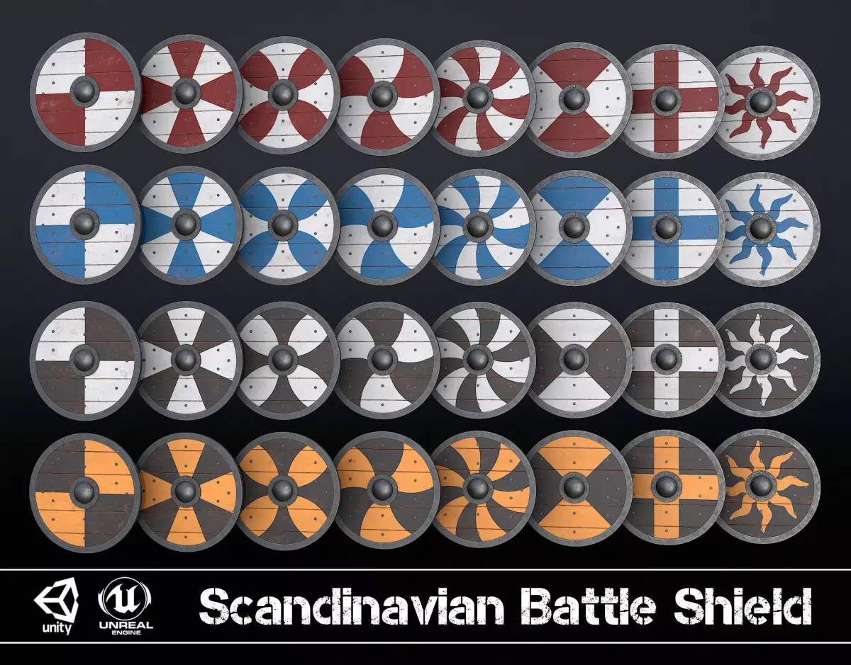 Scandinavian Battle Shield Collection Low-poly 3D model