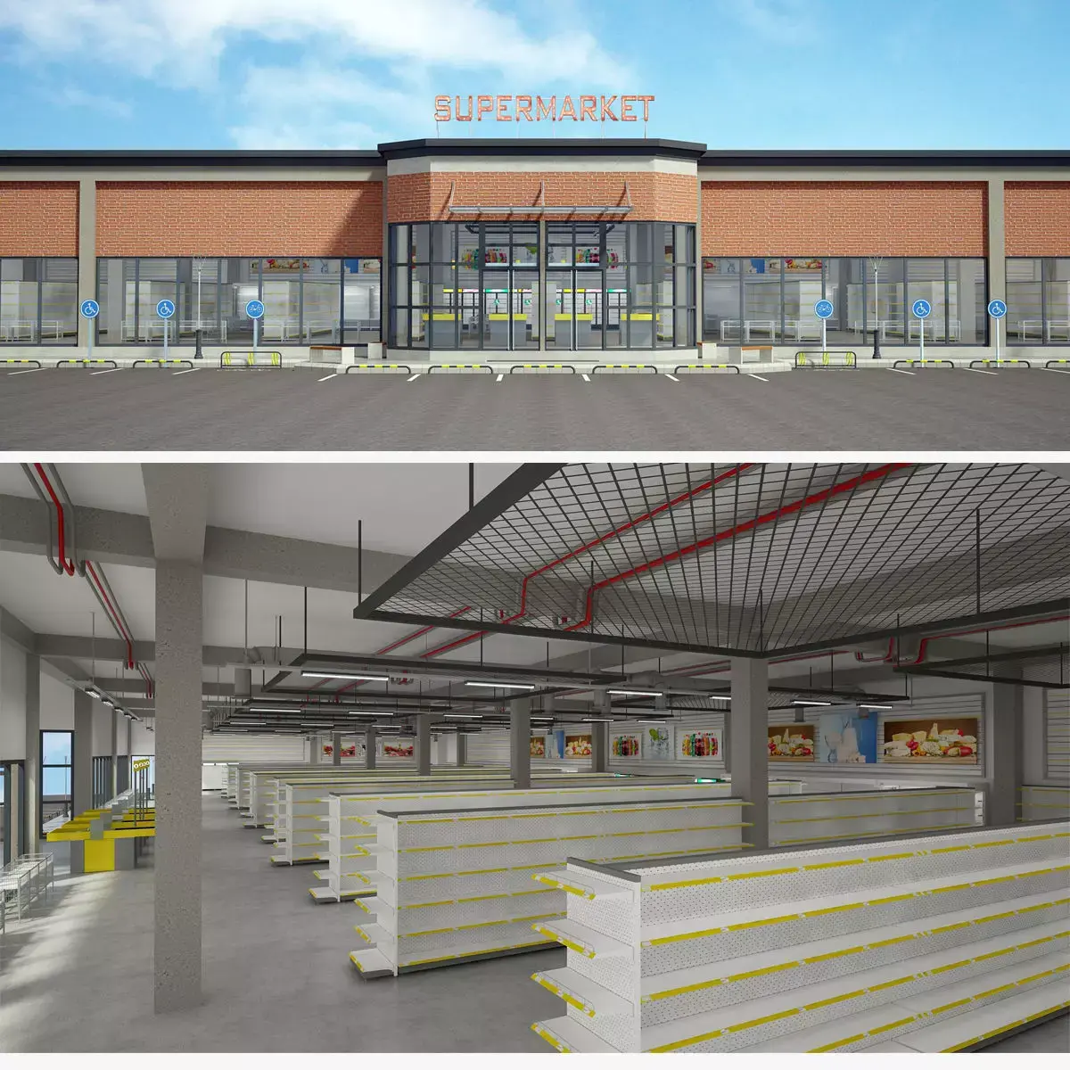 Supermarket Building Full 3D model