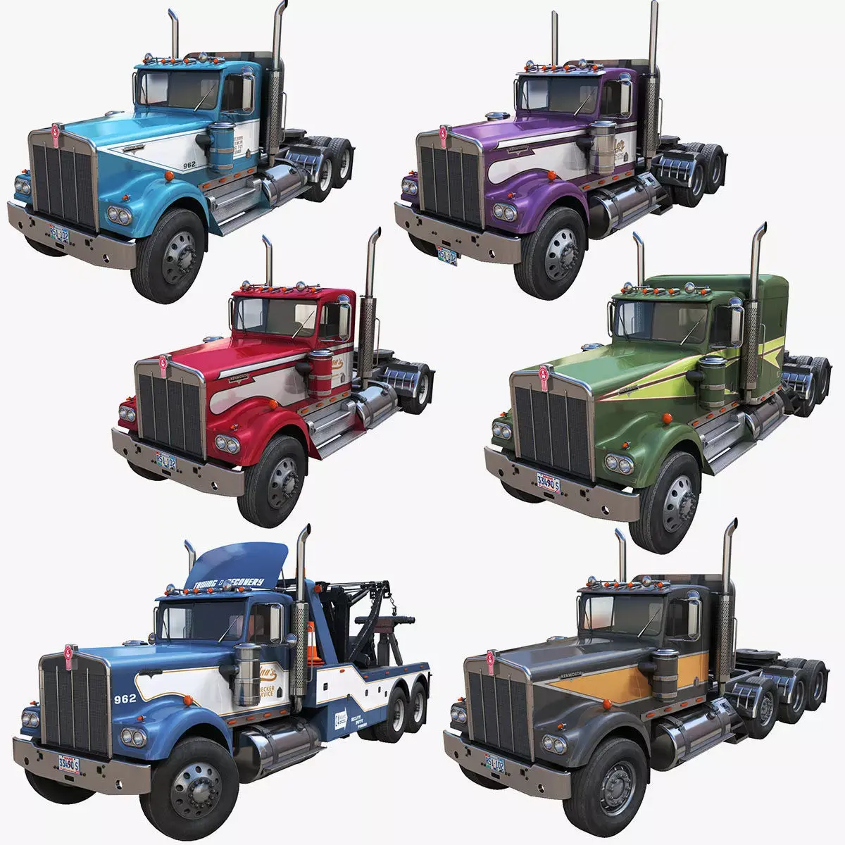 Kenworth W900a trucks collection 3D Model Pack