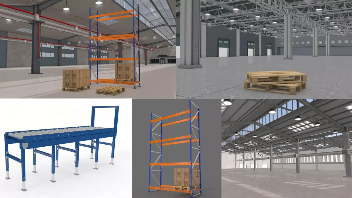 Warehouse and Pallet and Rack Collection 3D Model Pack