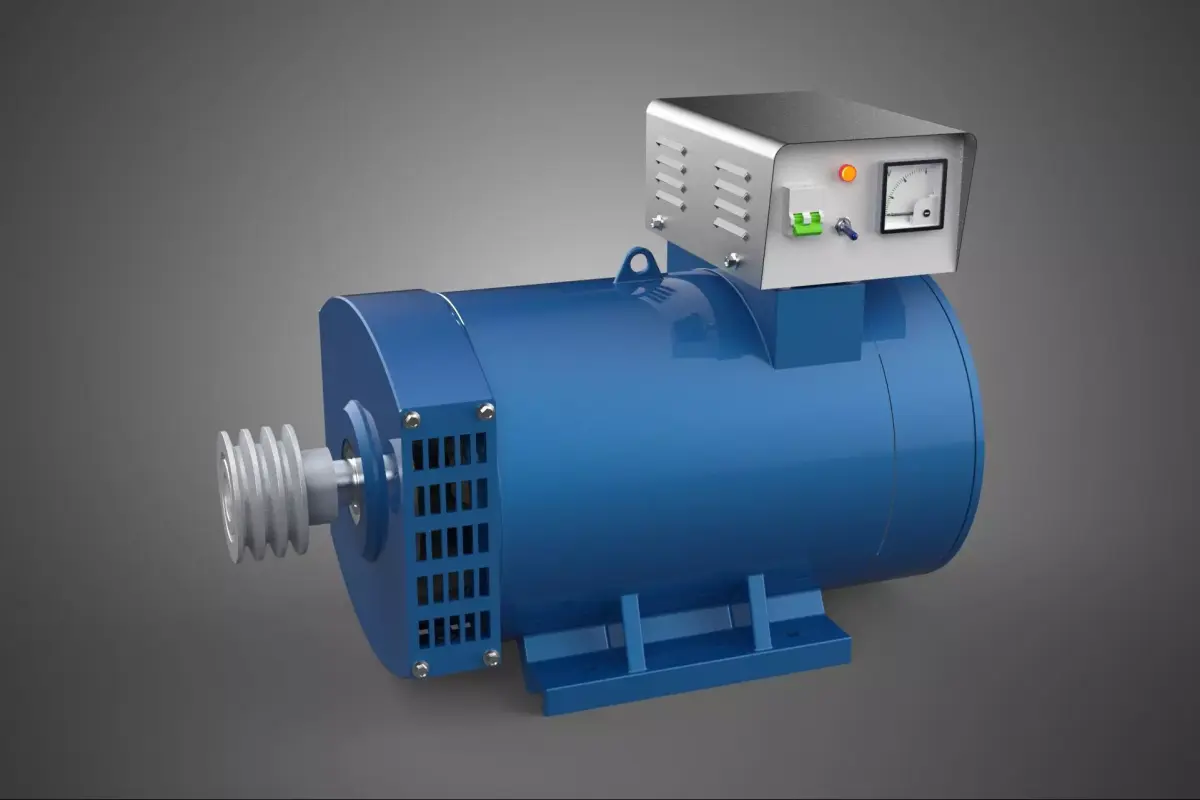 BLUE ELECTRIC GENERATOR MOTOR ALTERNATOR DYNAMO PULLEY 3 GROOVE 3D model