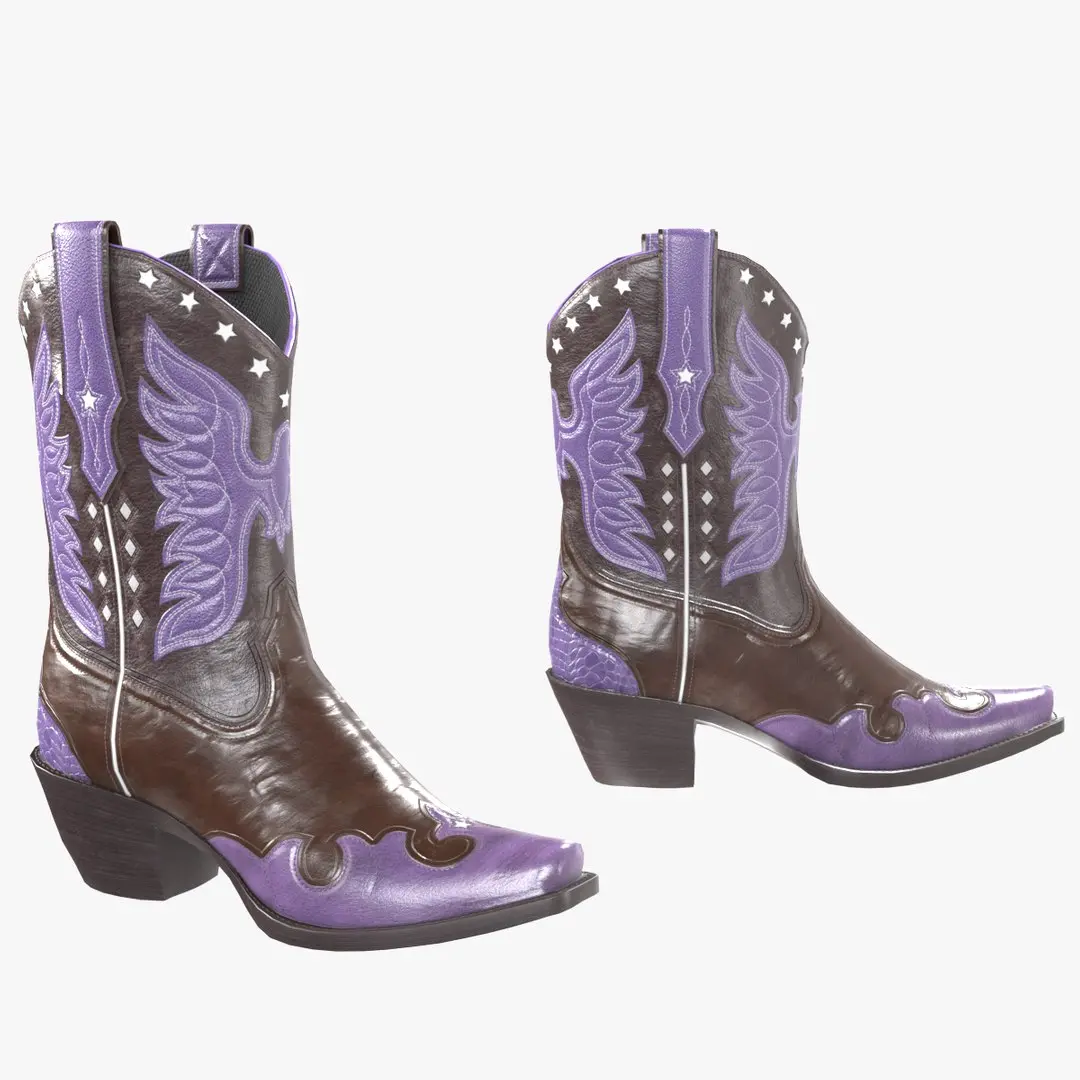 Eagle Star Cowboy Violet Boots 3D model
