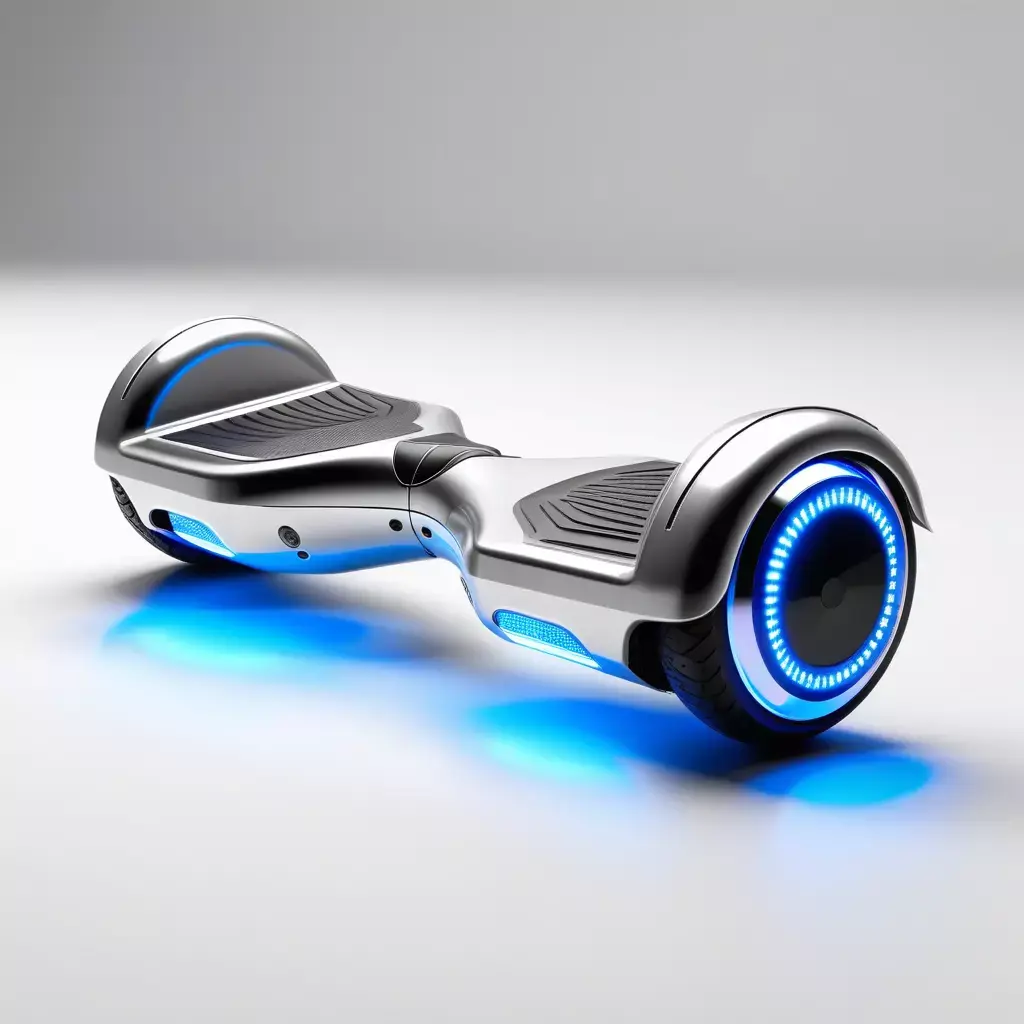 Sleek Silver Hoverboard with Blue Runners 3D model