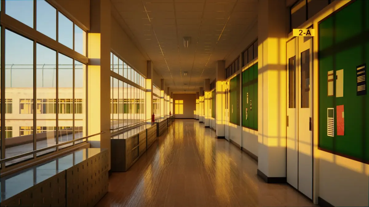 Japanese School Hallway 3d Scene 3D model