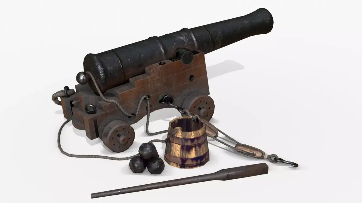 Old Naval Cannon - Dark Wood Low-poly 3D model