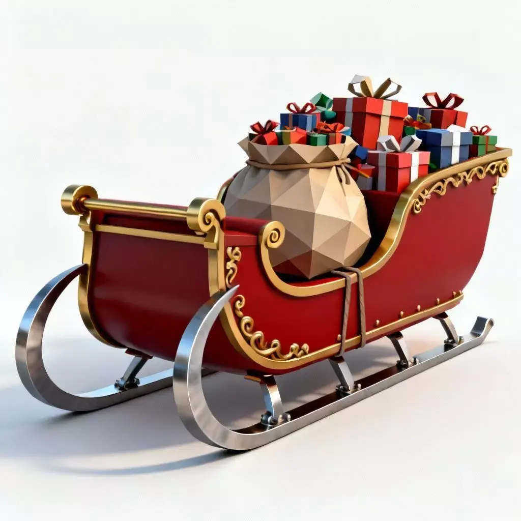 Santa Sleigh with Gifts 3D Model - Festive Holiday Vehicle Low-poly 3D model