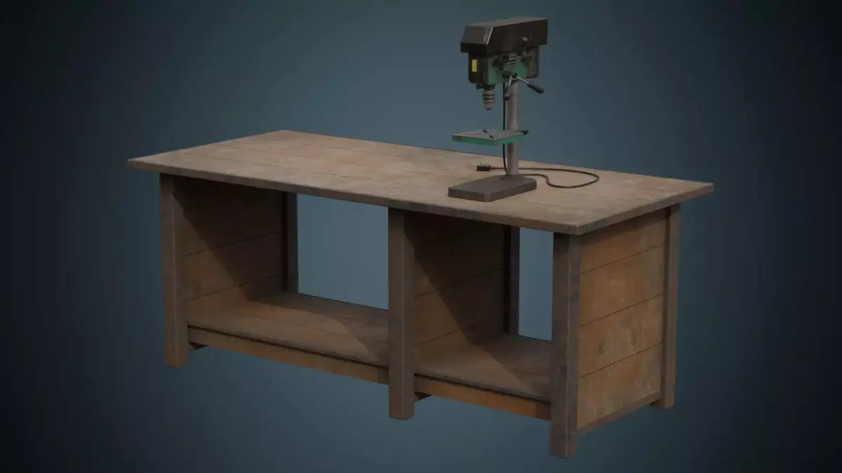 Drill Press And Workbench 1B Low-poly 3D model