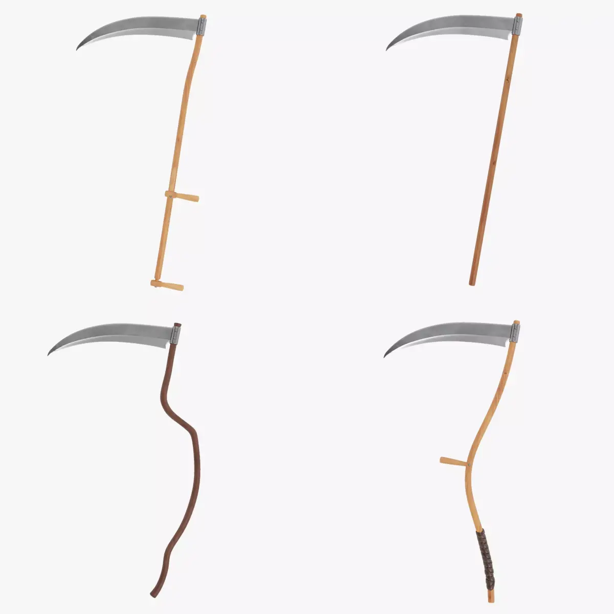  4 Scythes Collection - Realistic Tools 3D Model Pack