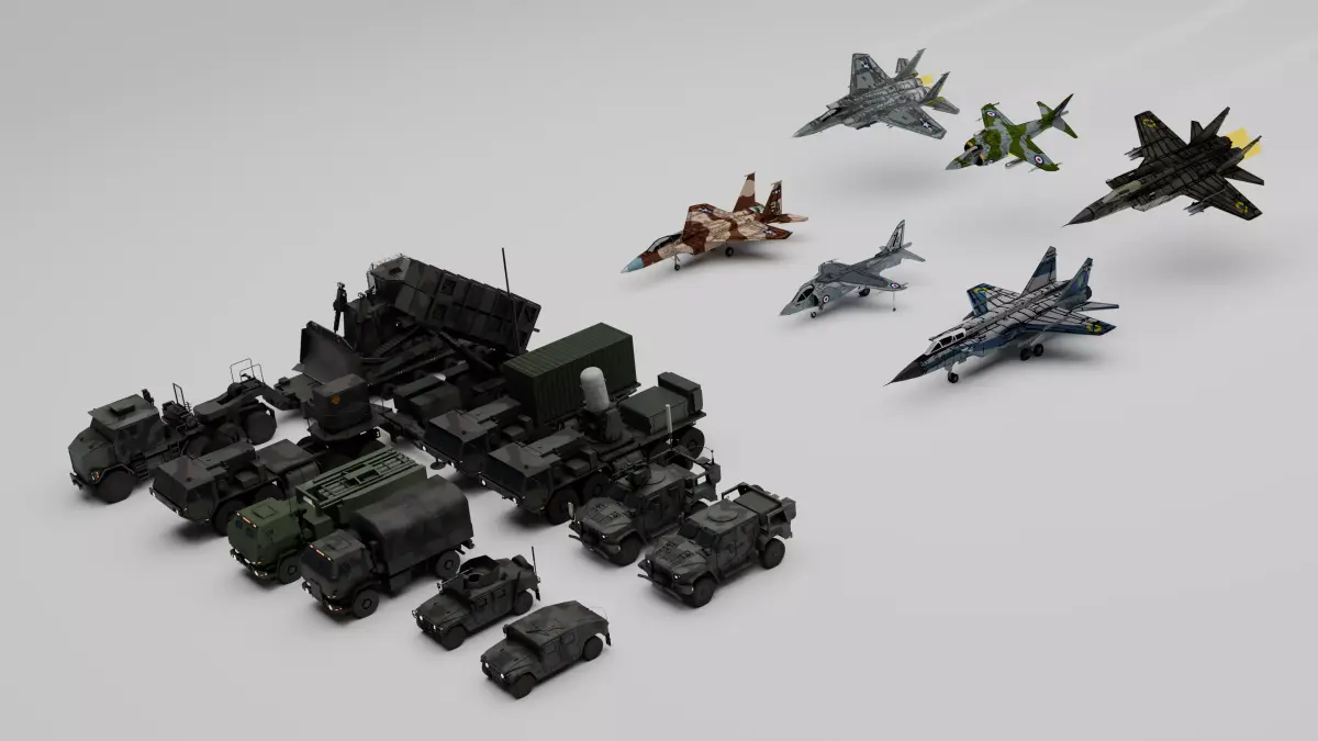Modern Military Vehicle and Jet Fighter Mega Pack Low-poly 3D model