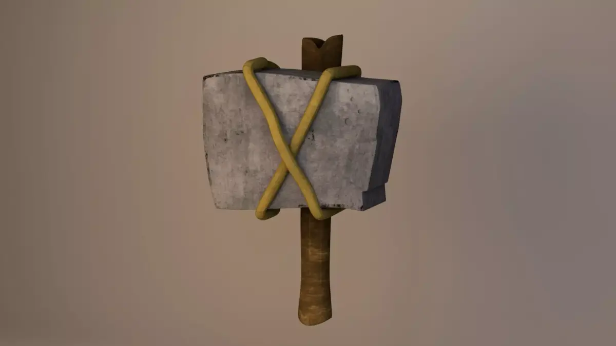 weapon wooden stick with rope Low-poly 3D model