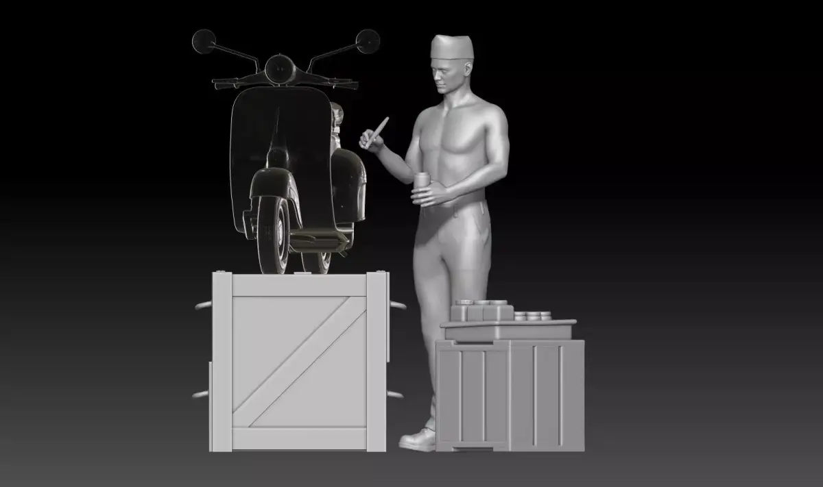 Military paint pinup on vespa 3D print model