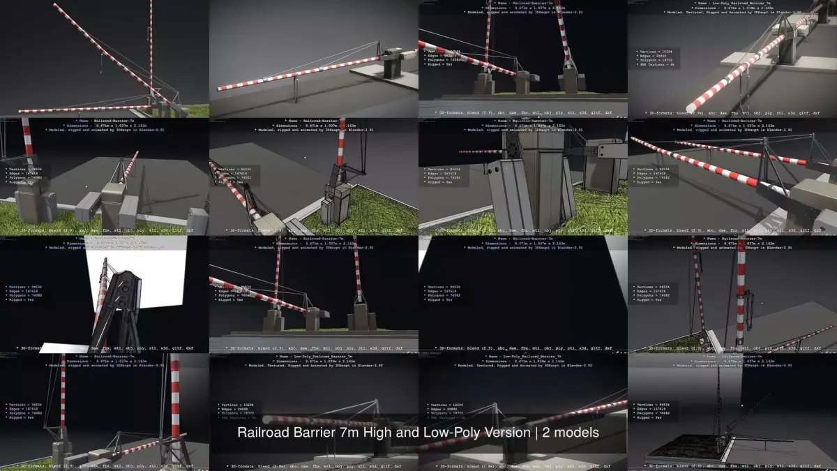 Railroad Barrier 7m High and Low-Poly Version 3D Model Pack