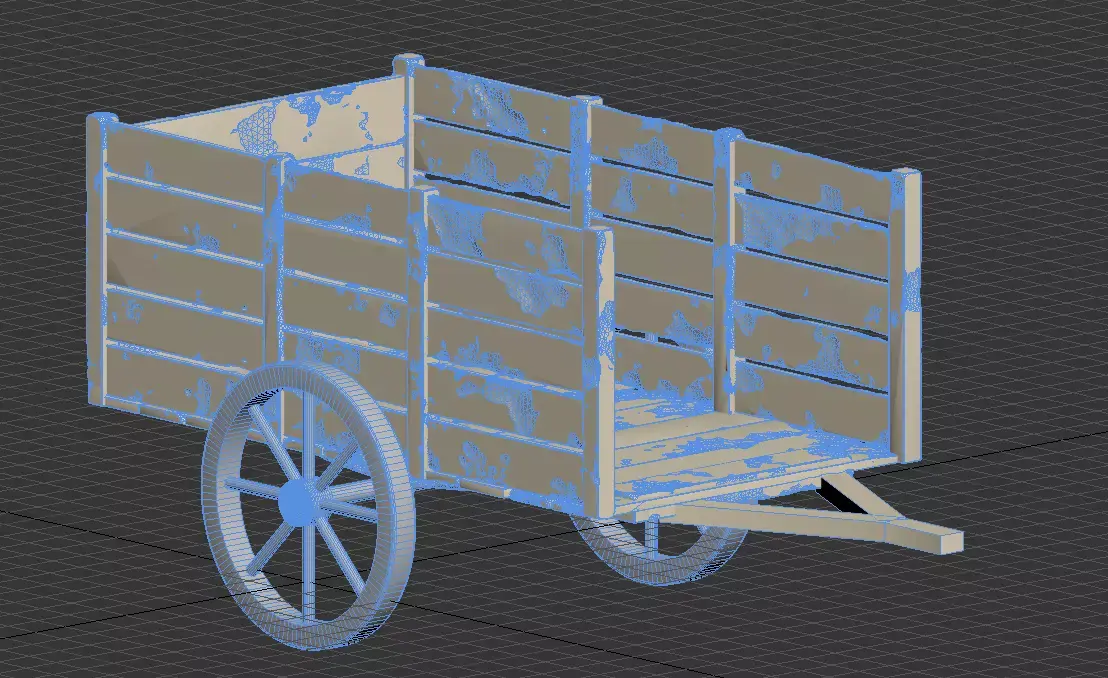 Wooden Cart  Damaged 3D model