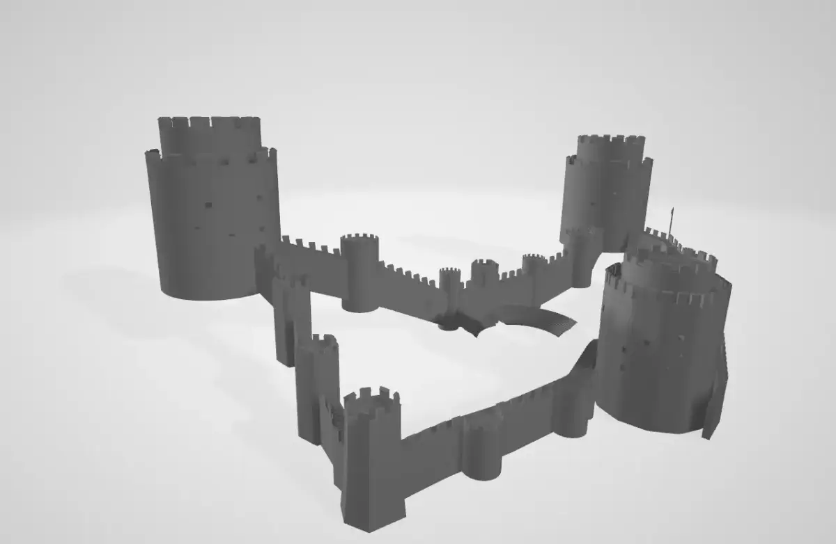 Castle Walls With Castle Guard Towers Low-poly 3D model