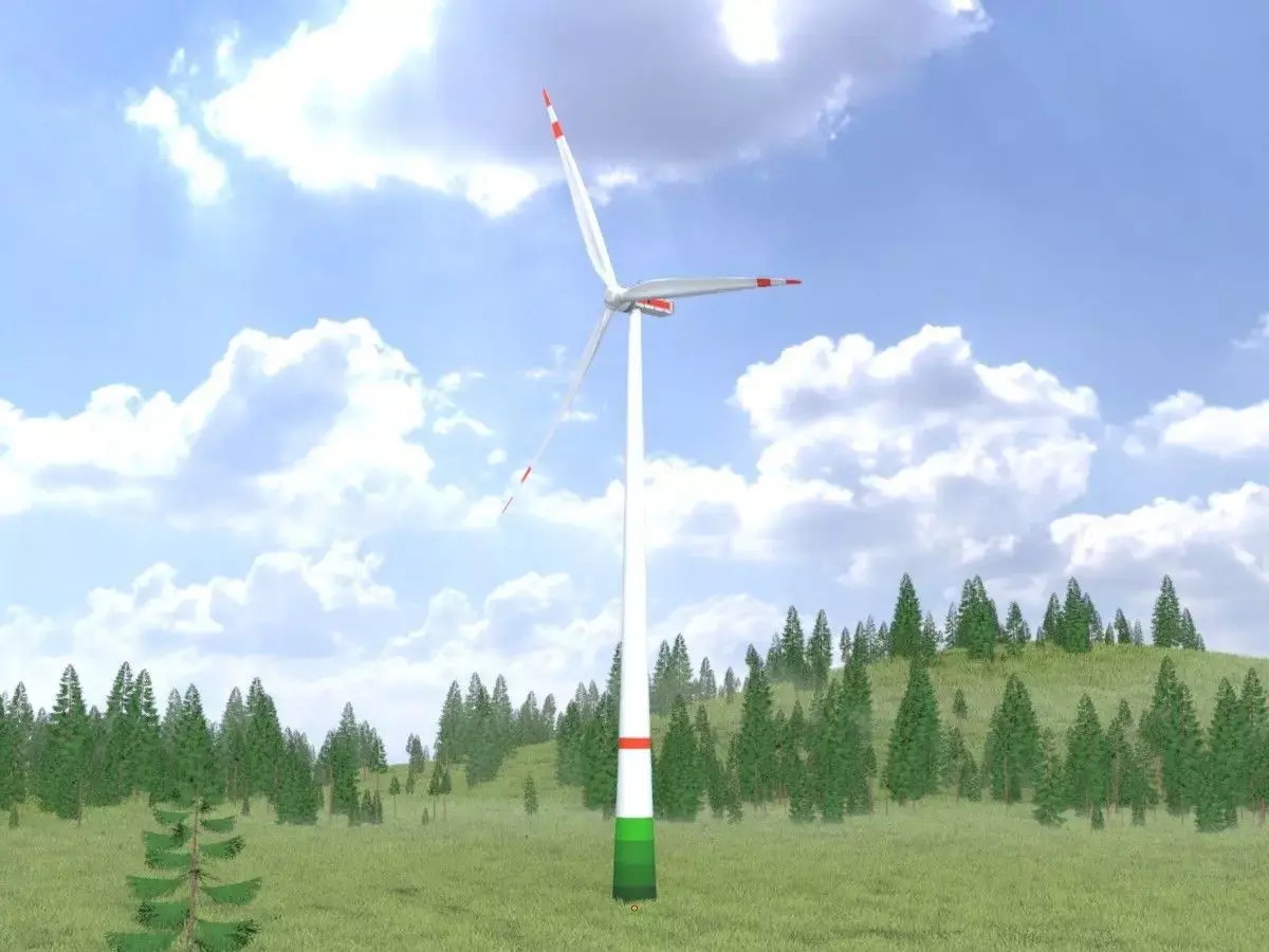 Wind turbine E1 H-160 RD 138 m with animation Low-poly 3D model