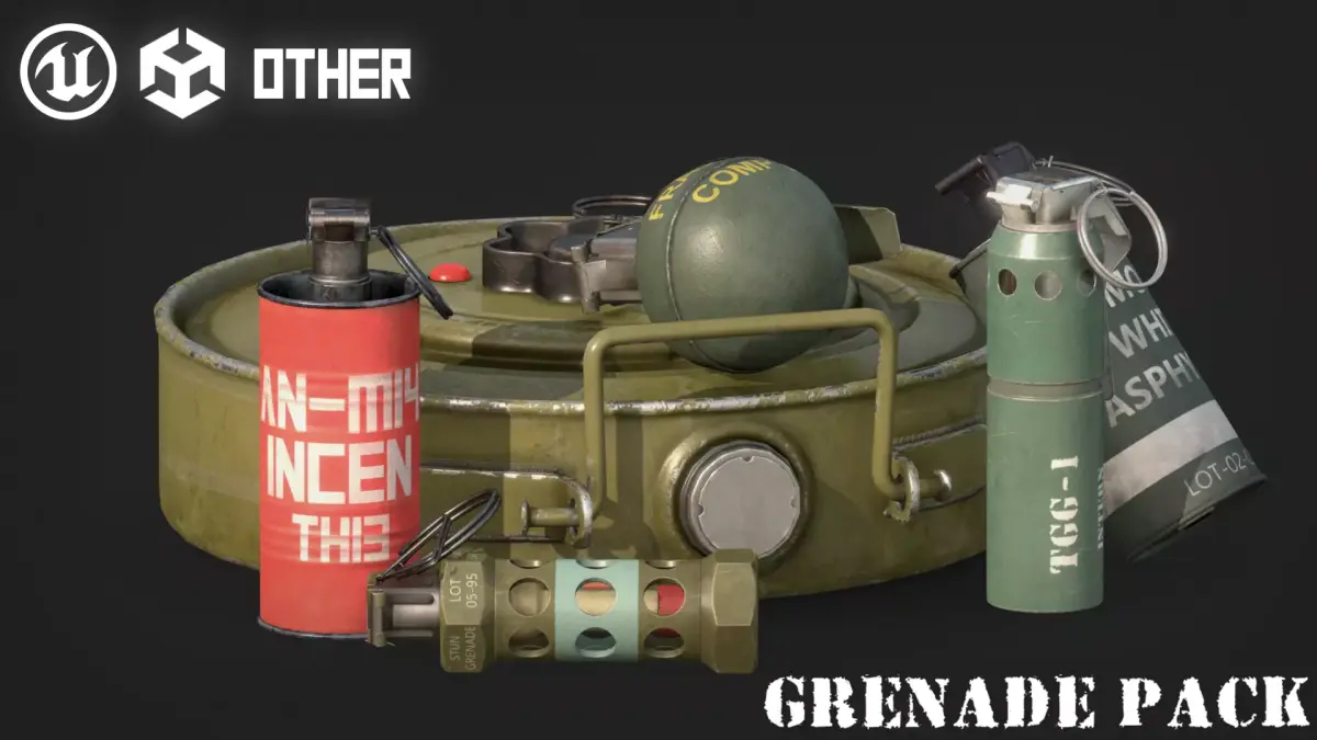 Hand Grenade Pack Game Asset Low-poly 3D model