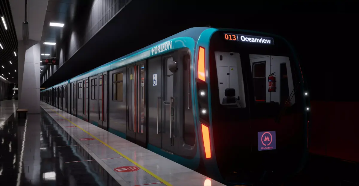 Subway Train Coral Blue UE5 and Blender Low-poly 3D model
