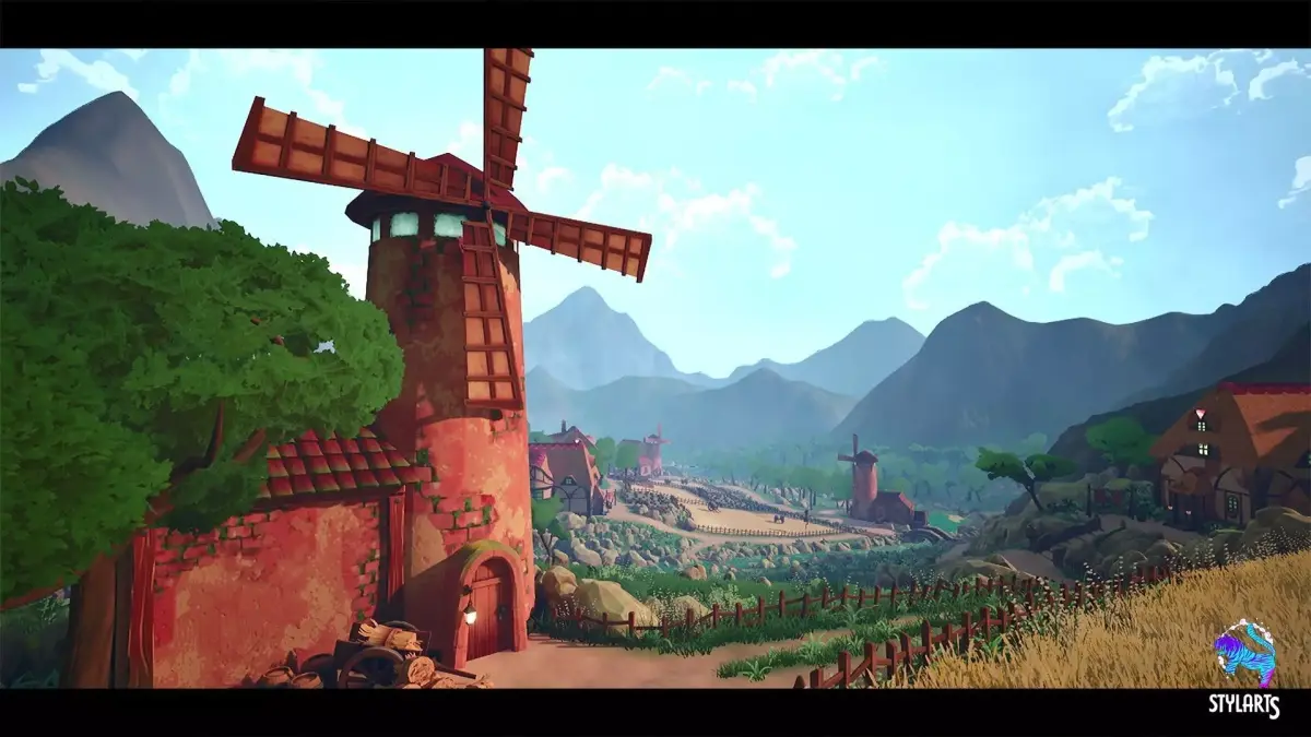 Stylized Windmill Valley Low-poly 3D model