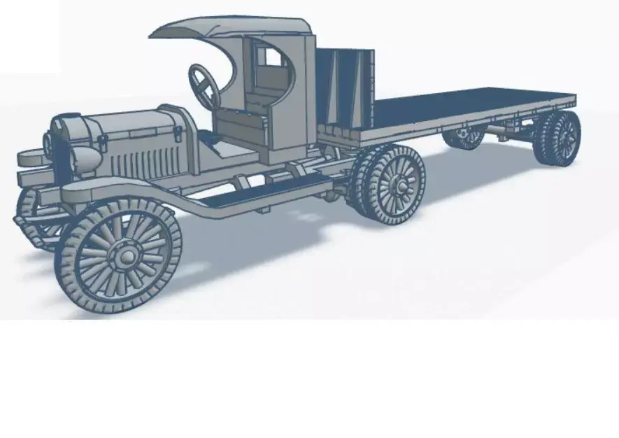 HO Scale 1920s Truck and Flatbed Trailer 3D print model